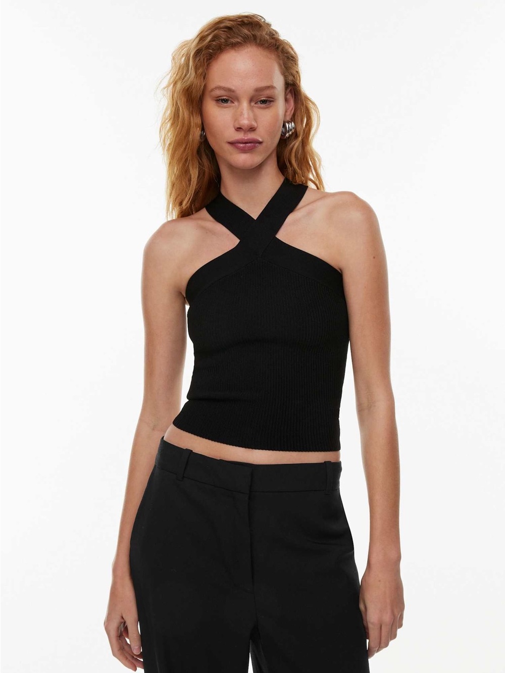 Babaton Sculpt Knit Criss Cross Tank S Black NWT Halter Crop Aritzia